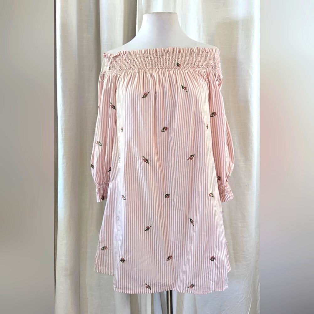 J.O.A. pink Striped Off-Shoulder Dress